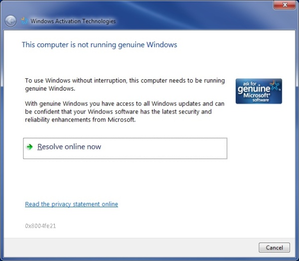 Windows genuine validation virus
